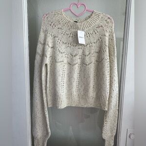 Forever 21 Cream Crew Neck Sweater with Decorative Yoke
